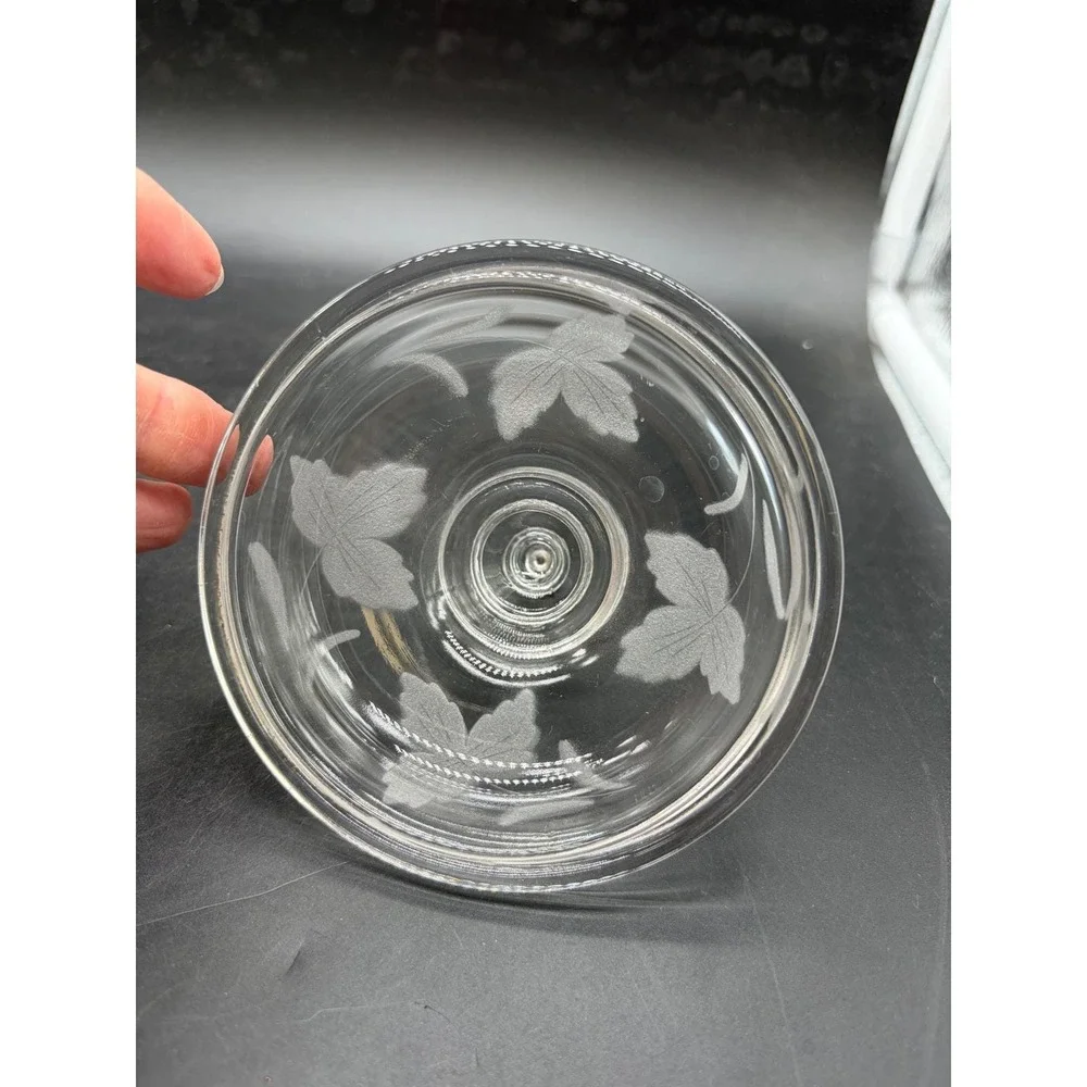 Vintage Etched Glass Pedestal Candy Dish with Lid Leaf Vine Footed Compote Clear
